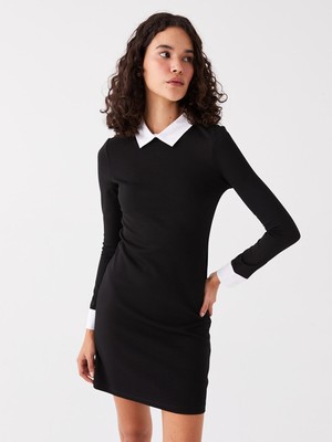 Lc Waikiki Yeni Sezon Gömlek Yaka Düz Uzun Kollu Elbise