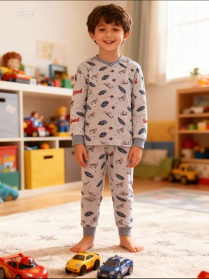 NiCe İç Giyim Uzun Kollu Araba Temalı Lacivert Mavi Erkek Çocuk Pijama Takımı