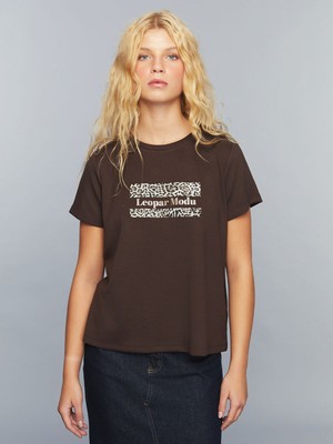 Lc Waikiki Yeni Sezon Bisiklet Yaka Leopar Baskılı Kadın Tişört