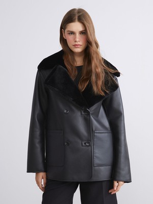 Lc Waikiki Yeni Sezon Kruvaze Yaka Kadın Deri Görünümlü Mont