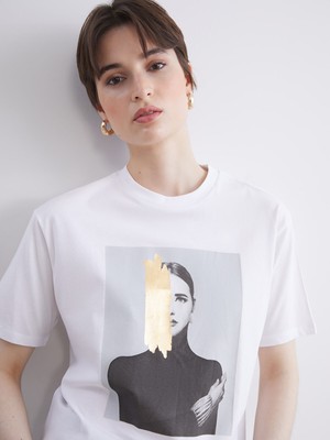 Lc Waikiki Yeni Sezon Bisiklet Yaka Baskılı Oversize Kadın Tişört