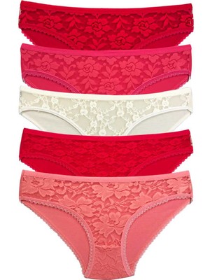 Marsilyan 5 Adet Önü Dantelli Transparan Kadın Slip Külot S98