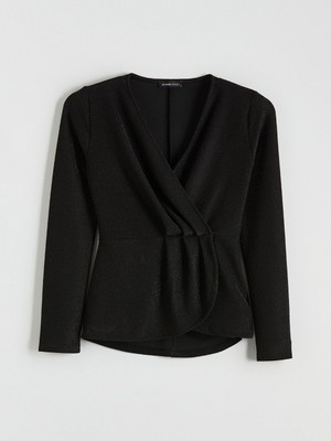 Lc Waikiki Yeni Sezon Kruvaze Yaka Parlak Görünümlü Büzgülü Bluz