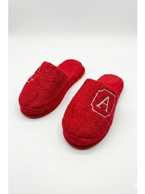 Ender Home A Harf Nakışlı Banyo ve Ev Havlu Terliği – %100 Pamuk Kaymaz Kalın Taban