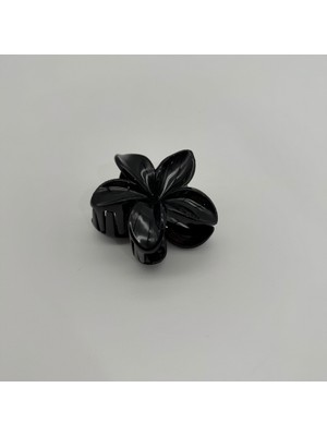 Mare Accessories Parlak Siyah Çiçek Formlu Mandal Toka