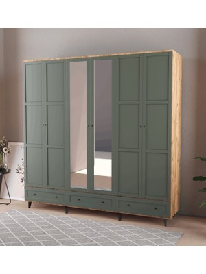 T&B Toprak 6 Kapaklı Çekmeceli Gardırop - Mdf Kapak