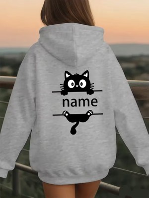 Sweet Cotton Name Baskılı Unisex Kanguru Cepli Kapüşonlu Sweatshirt