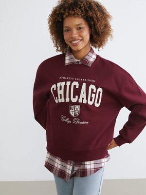 Lc Waikiki Yeni Sezon Chicago Baskılı Oversize Kadın Sweatshirt
