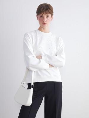 Lc Waikiki Yeni Sezon Bisiklet Yaka Boncuk Işlemeli Oversize Bluz