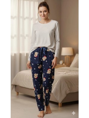 Erdenay Tekstil Ipeksi Dokulu Süet Pijama Altı Şapkalı Ayıcıklı
