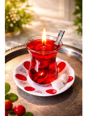 Bellevie Çay Bardağı Görünümlü Dekoratif Kırmızı Mum