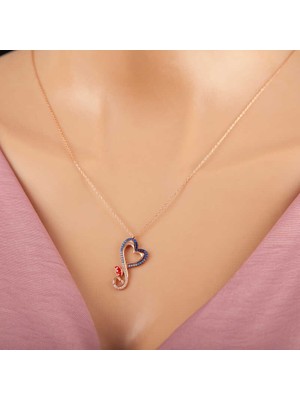 Menessa World Gümüş Rose Kalpli Kelebek Kadın Kolye