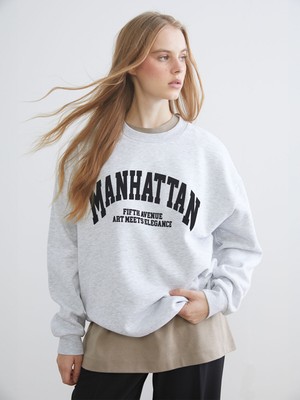 Lc Waikiki Yeni Sezon Manhattan Nakışlı Oversize Kadın Kalın Sweatshirt
