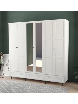 T&B Toprak 6 Kapaklı Çekmeceli Gardırop - Mdf Kapak