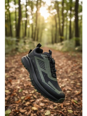 Enoch Erkek Siyah Haki Yeşil Detaylı Yürüyüş Ayakkabısı - Outdoor Tarz Günlük Sneaker