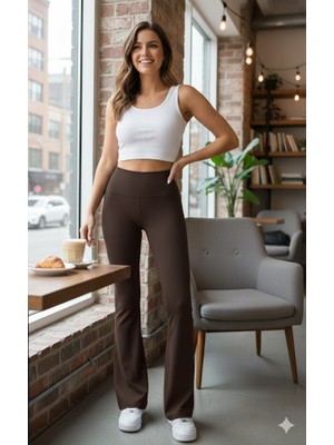Ebrita Moda Kadın Yüksek Bel Içi Şardonlu Ispanyol Paça Tayt