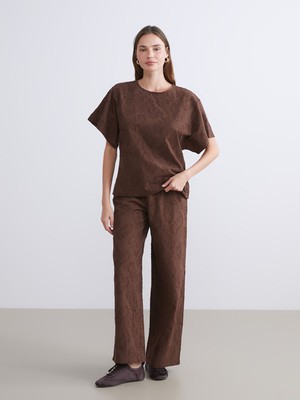 Lc Waikiki Yeni Sezon Beli Lastikli Desenli Geniş Paça Kadın Pantolon