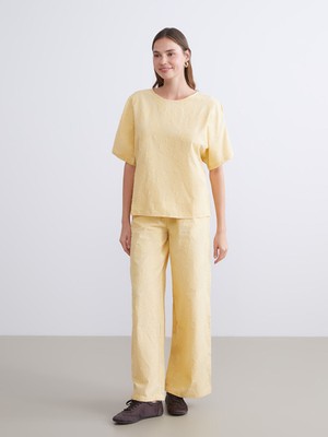 Lc Waikiki Yeni Sezon Beli Lastikli Desenli Geniş Paça Kadın Pantolon