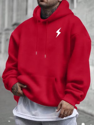 Sweet Cotton Unisex Kadın Erkek Oversize Dikey Baskılı Kapüşonlu Sweatshirt