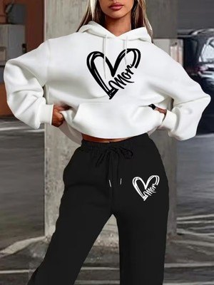 Sweet Cotton Unisex Özel Kalıp Baskılı Hoodie Takım