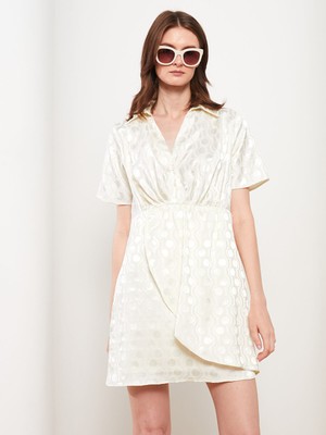 Lc Waikiki Yeni Sezon Gömlek Yaka Desenli Kısa Kollu Saten Elbise