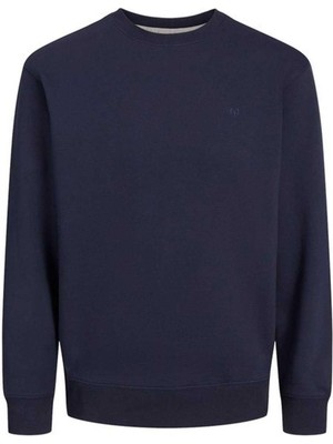 Jack & Jones Erkek Lacivert Sıfır Yaka Sweat 12262789 Uzun Kol Cepli Orta Kalınlık Regular Fit
