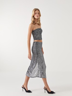 Lc Waikiki Yeni Sezon Ekstra Dar Fit Payetli Kadın Etek