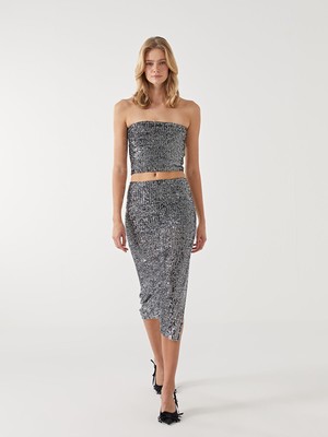 Lc Waikiki Yeni Sezon Straplez Yaka Pul Payetli Kadın Crop