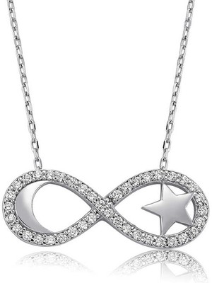 Menessa World 925 Ayar Gümüş Sonsuzluk Ay Yıldız Kadın Gümüş Kolye