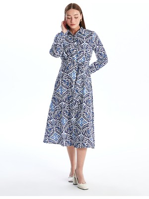 Lc Waikiki Yeni Sezon Desenli Uzun Kollu Kadın Gömlek Elbise