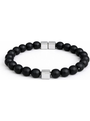 Mat Siyah Turmalin Taşı Erkek Bileklik 8 mm – Doğal Taş, Elastik Yapı