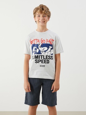 Lc Waikiki Yeni Sezon Bisiklet Yaka Sonic Baskılı Erkek Çocuk Tişört