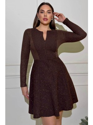 Zishan Fashion Kadın Likralı Tüvit Kumaş Uzun Kollu A Kesim Midi Elbise – Önden Fermuar Detaylı 2701