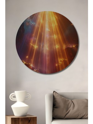 Beta Moda Hub Altın Işık Krallığı Ahşap Dekoratif Tablo Yuvarlak Duvar Tablosu