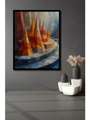 Beta Moda Hub Geometrik Kristal Kuleler Yağlı Boya Görünümlü Ahşap Ev,antre,ofis,mutfak Tablo Çerçeve Görünümlü