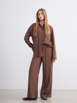 Lc Waikiki Yeni Sezon Beli Lastikli Dokulu Geniş Paça Kadın Pantolon