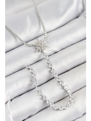 cleovibe Pirinç Zirkon Taşlı Kutup Yıldızı Model Gold Renk Y Kolye