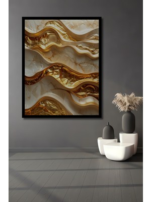 Beta Moda Hub Altın Damla Efektli Modern Soyut Sanat Ahşap Ev,antre,ofis,yatak Odası Tablo Çerçeve Görünümlü