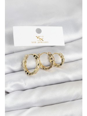 cleovibe Pirinç Gold Renk Zirkon Taşlı Petek Halka Model Ysx Trio Küpe Seti