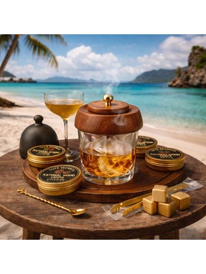 Gold Edition Ahşap Gold Kapak Tutacak. 4 Farklı Tat Wood Chıps. Gold Viski Taş & Buz Tutacak & Kaşık