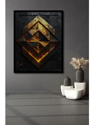Beta Moda Hub Altın Vurgulu Geometrik Modern Sanat Ahşap Ev,antre,ofis,mutfak,yatak Odası Tablo Çerçeve Görünümlü