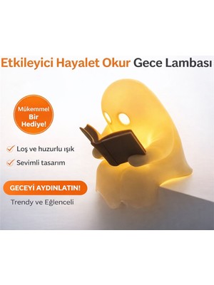 EVORADECO Hayalet Okur Mumlu Gece Lambası – Tealight ile Çalışan Dekoratif Ortam Işığı – Sevimli Figür