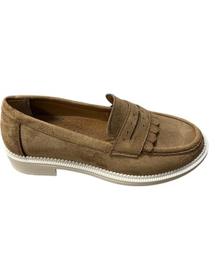 Güven Kundura Kadın Süet Babet Ayakkabı Püsküllü Şık Rahat