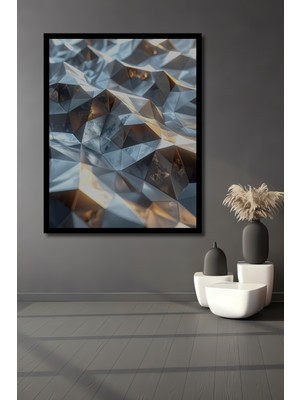 Beta Moda Hub Geometrik Soyut Metalik Işık Yansımaları Ahşap Ev,antre,salon,ofis,mutfak Tablo Çerçeve Görünümlü