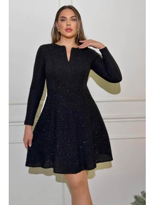 Zishan Fashion Kadın Likralı Tüvit Kumaş Uzun Kollu A Kesim Midi Elbise – Önden Fermuar Detaylı 2701