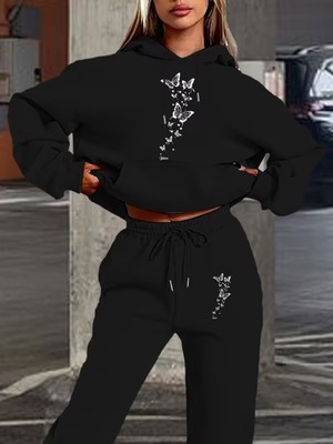 Sweet Cotton Unisex Kelebek Baskılı Hoodie Takım