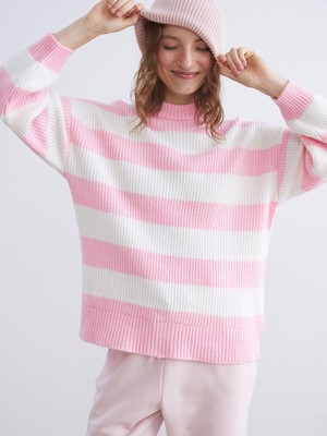 Lc Waikiki Yeni Sezon Bisiklet Yaka Çizgili Oversize Kadın Triko Kazak