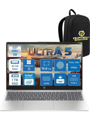 Hp Laptop Intel Core Ultra 5 225U 32 GB Ddr5 1 Tb SSD  Fhd IPS 300NIT Wın 11 Home Taşınabilir Bilgisayar CK6C5EA+OKATECH Çanta