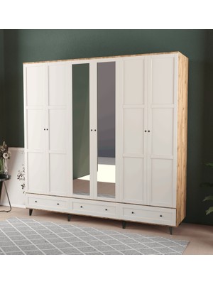 T&B Toprak 6 Kapaklı Çekmeceli Gardırop - Mdf Kapak