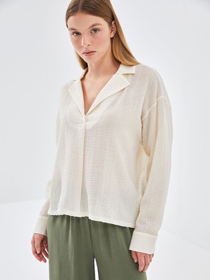 Lc Waikiki Yeni Sezon Gömlek Yaka Gofre Kadın Bluz